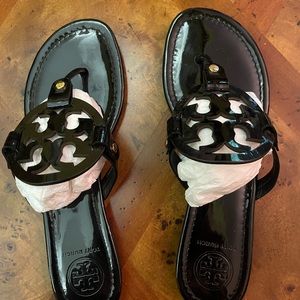 Tory Burch Miller Black Patent Sandal Size 9